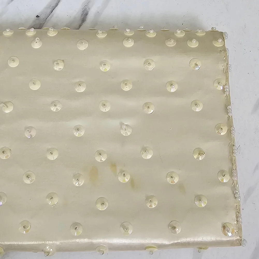 Vintage Ivory‎ Beaded Satin Clutch Purse Handmade Hong Kong Bridal Evening Bag